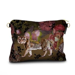 Printed Velvet Pouch … With Gold Strap Attachment Rings